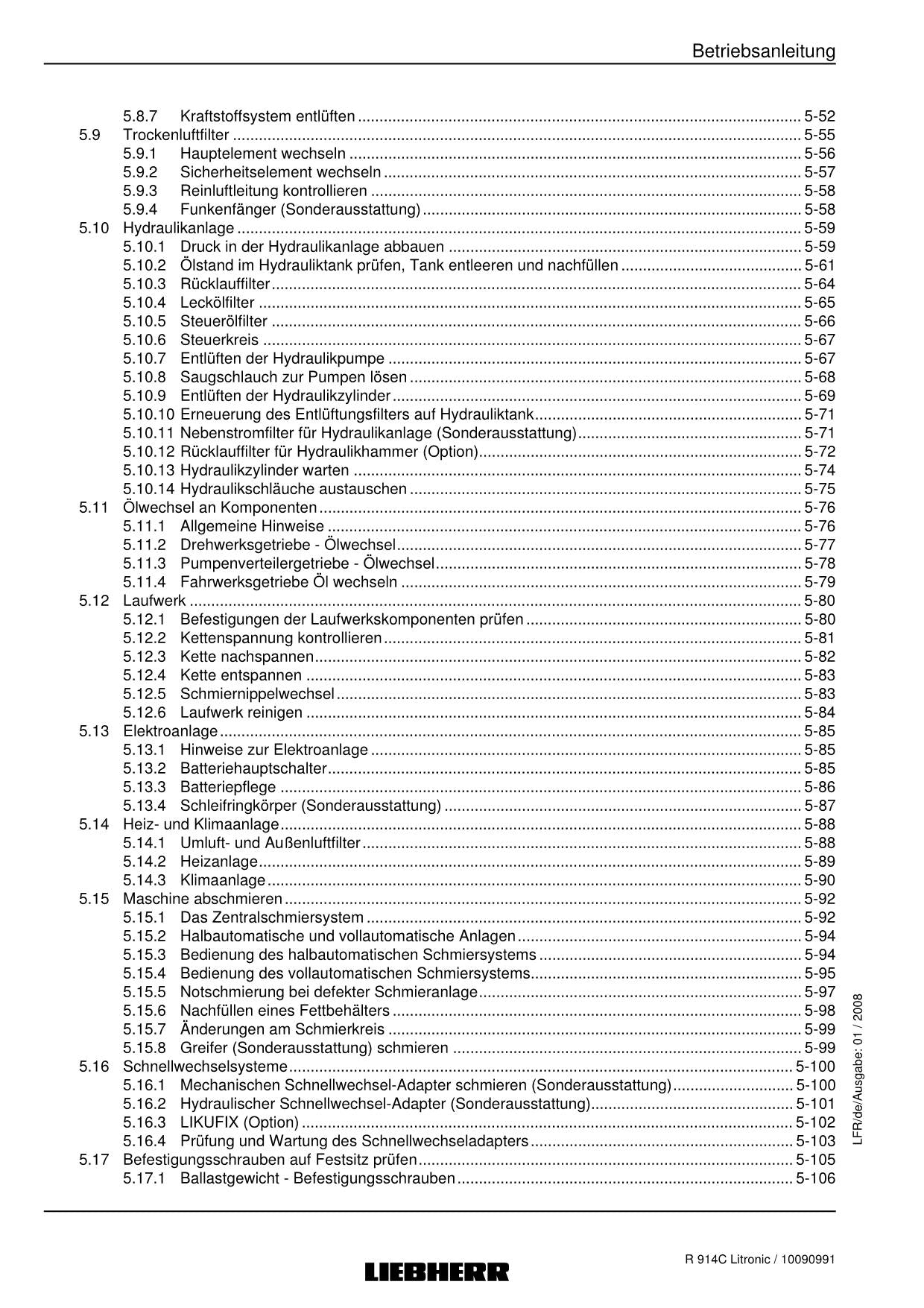 Liebherr R914 C Litronic Bagger Umschlaggerät Betriebsanleitung