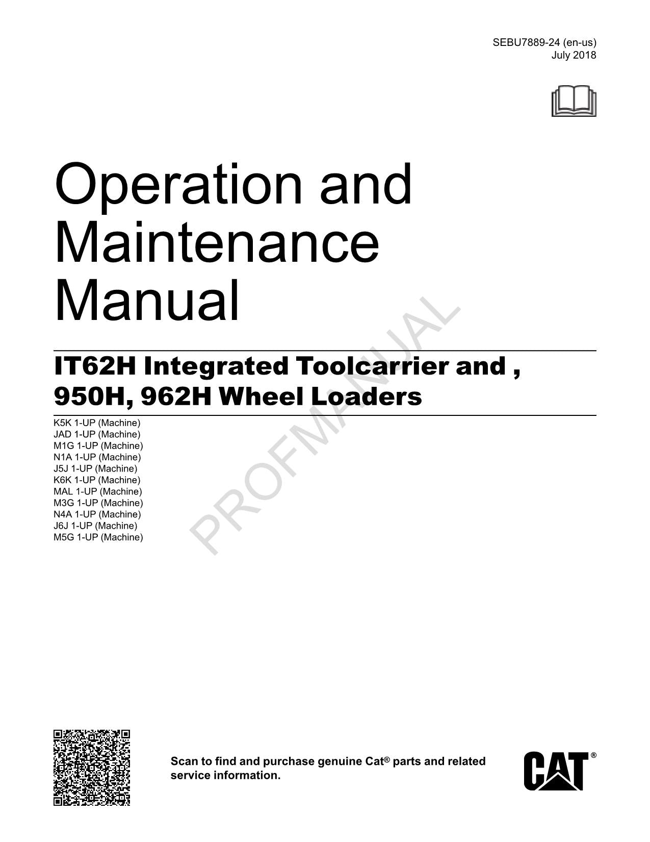 Caterpillar IT62H Integrierter Werkzeugträger 950H 962H Radlader Bedienungsanleitung