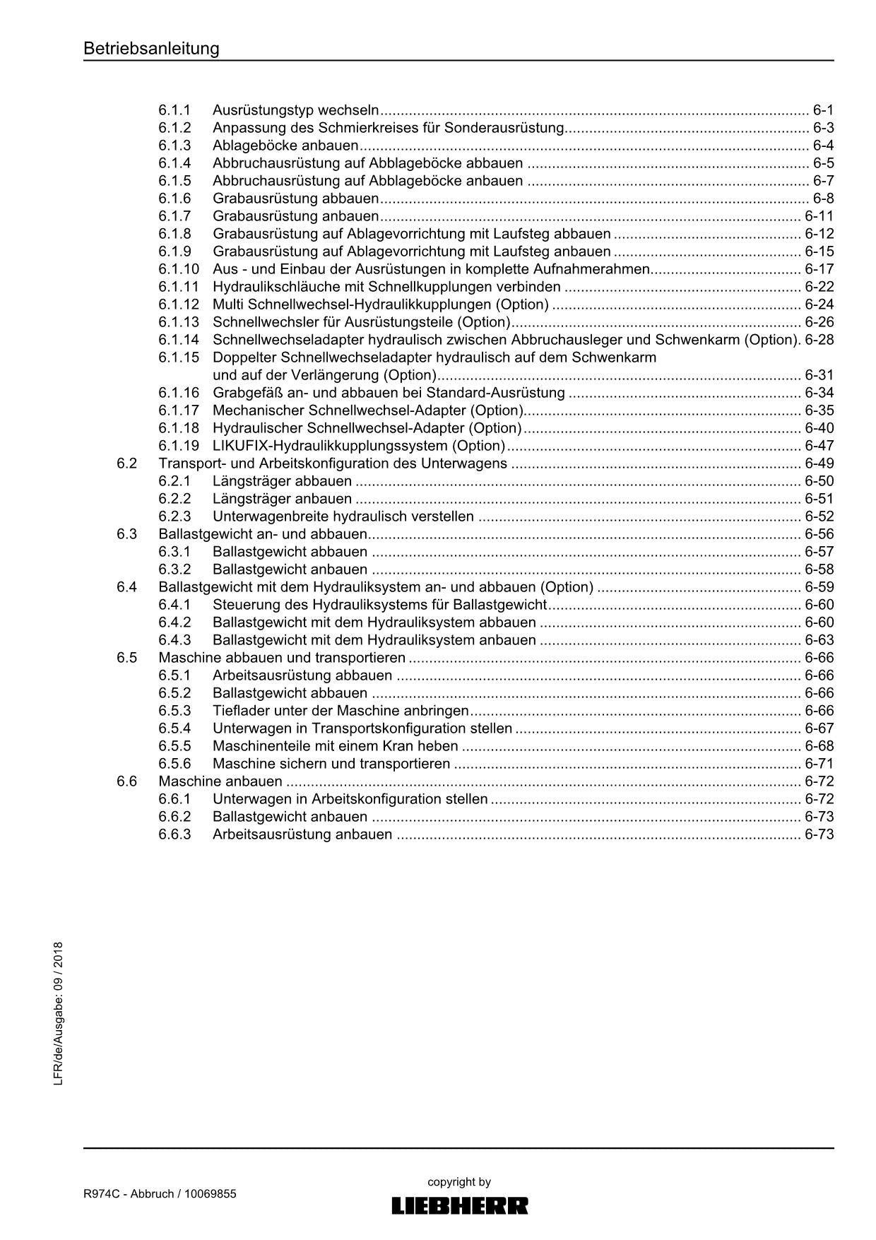 Liebherr R974 C Abbruch 27700 1057 1146 bagger Betriebsanleitung