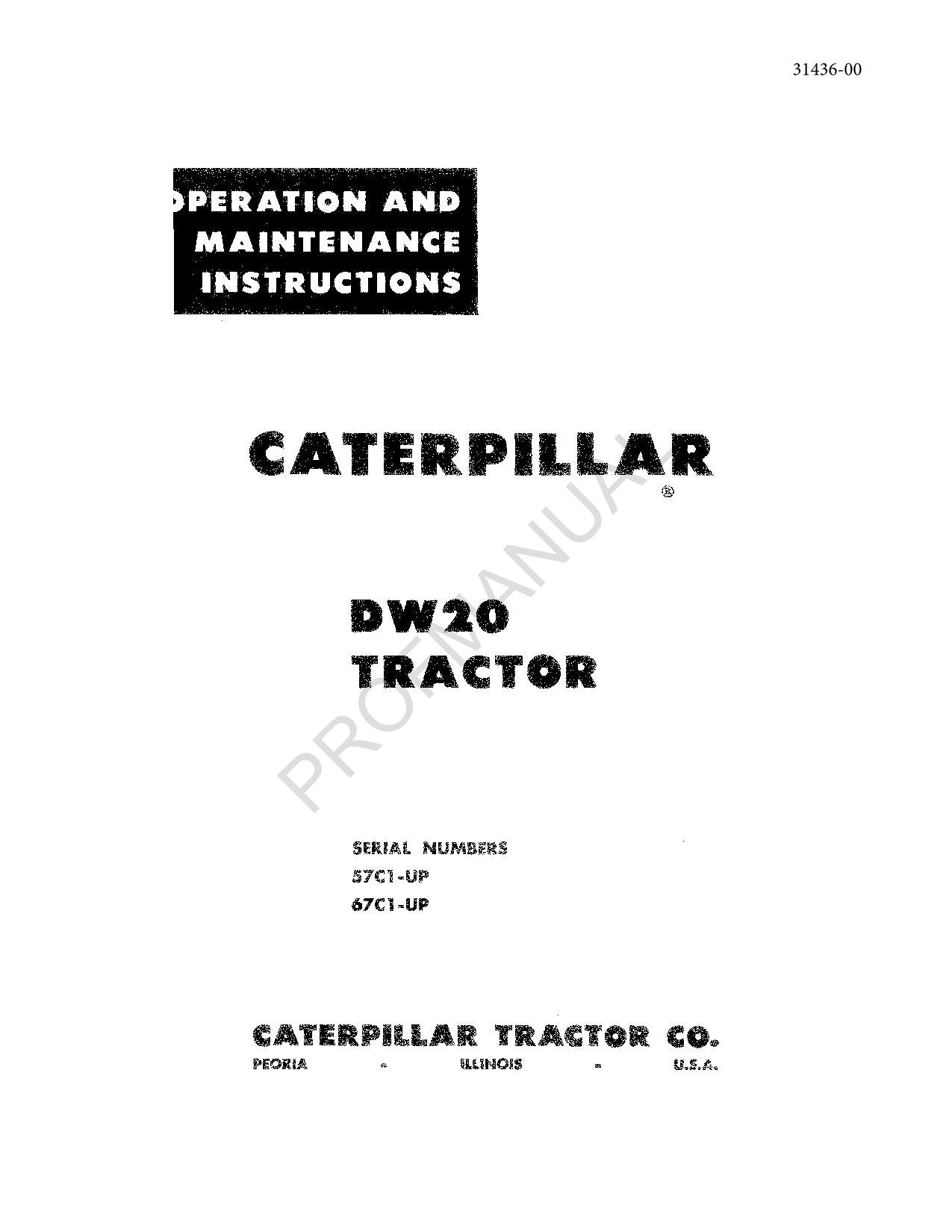 Caterpillar DW20 Tractor Operators Maintenance Manual