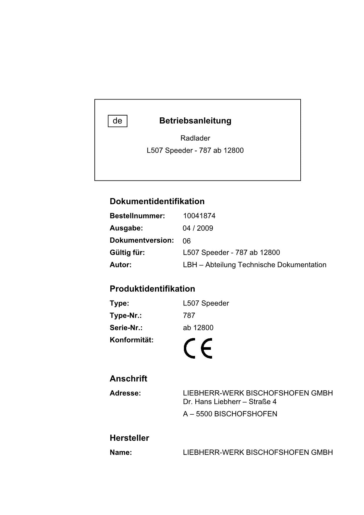 Liebherr L507 Speeder Radlader Betriebsanleitung ser 12800