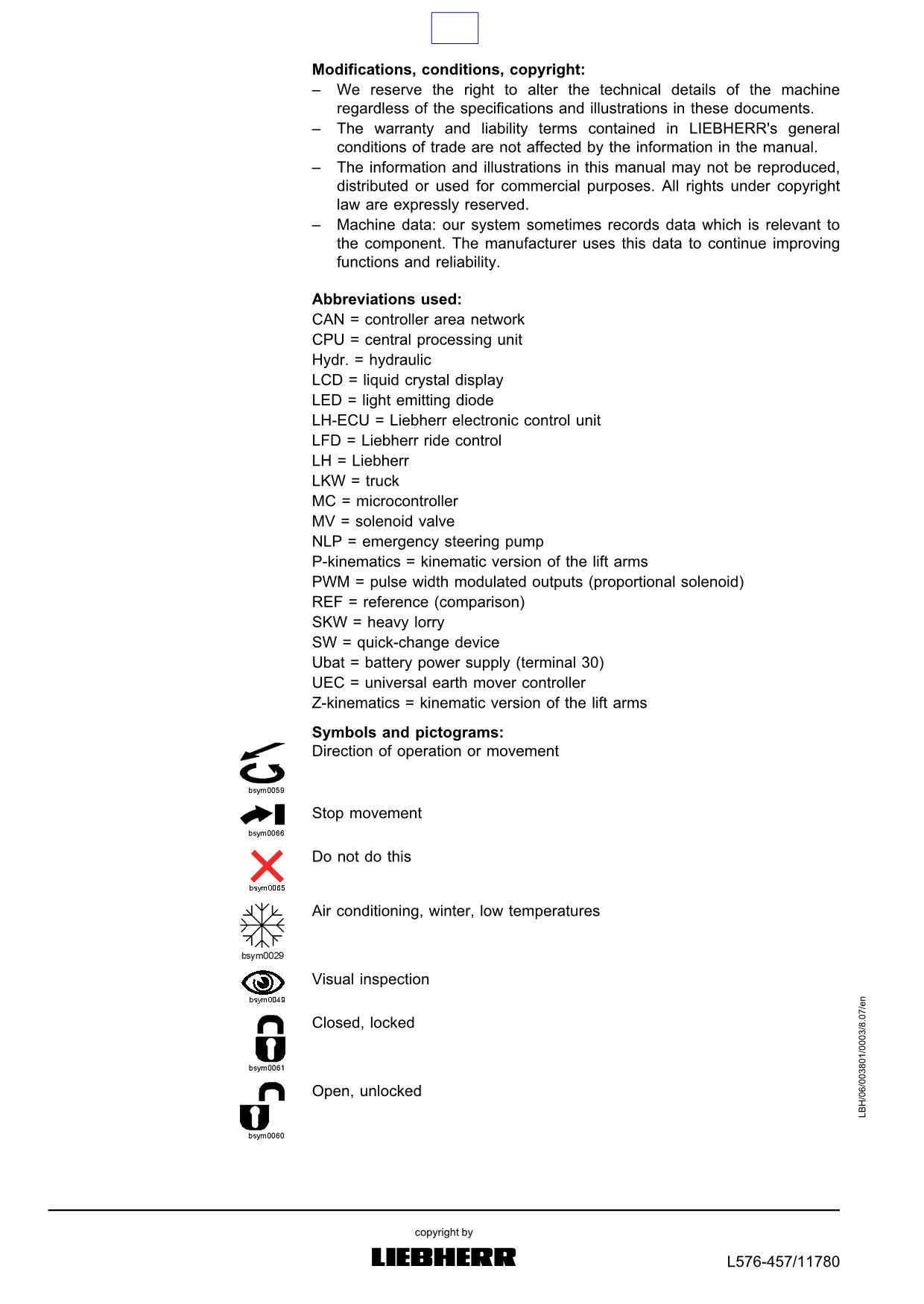 Liebherr L576 2plus2 Wheel Loader Operators manual