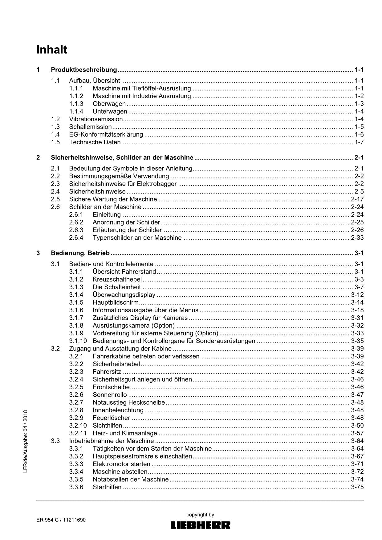 Liebherr ER954 C Hydraulikbagger Betriebsanleitung