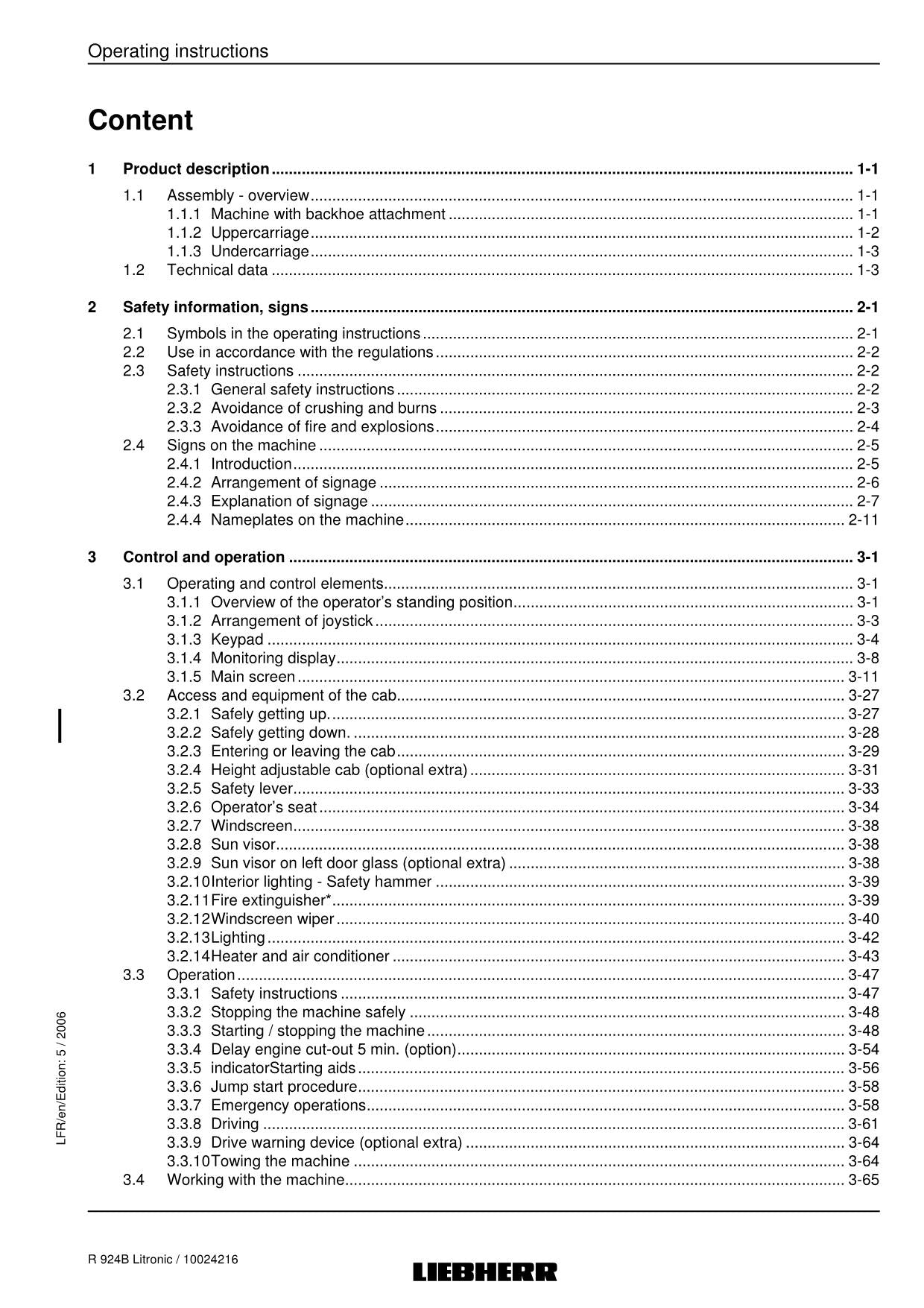 Liebherr R924 B Litronic Excavator Operators manual