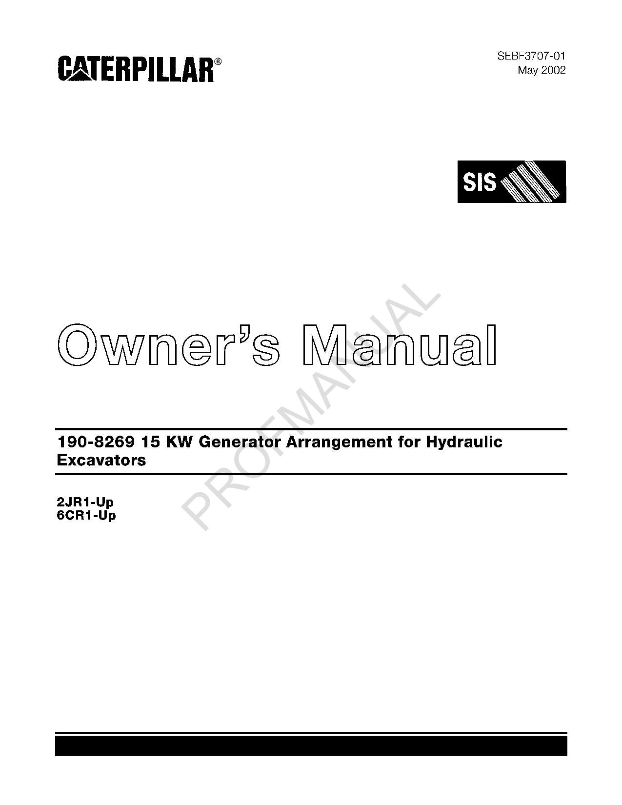 Caterpillar 190 8269 15Kw Generator Arrangement Excavator Operators Manual