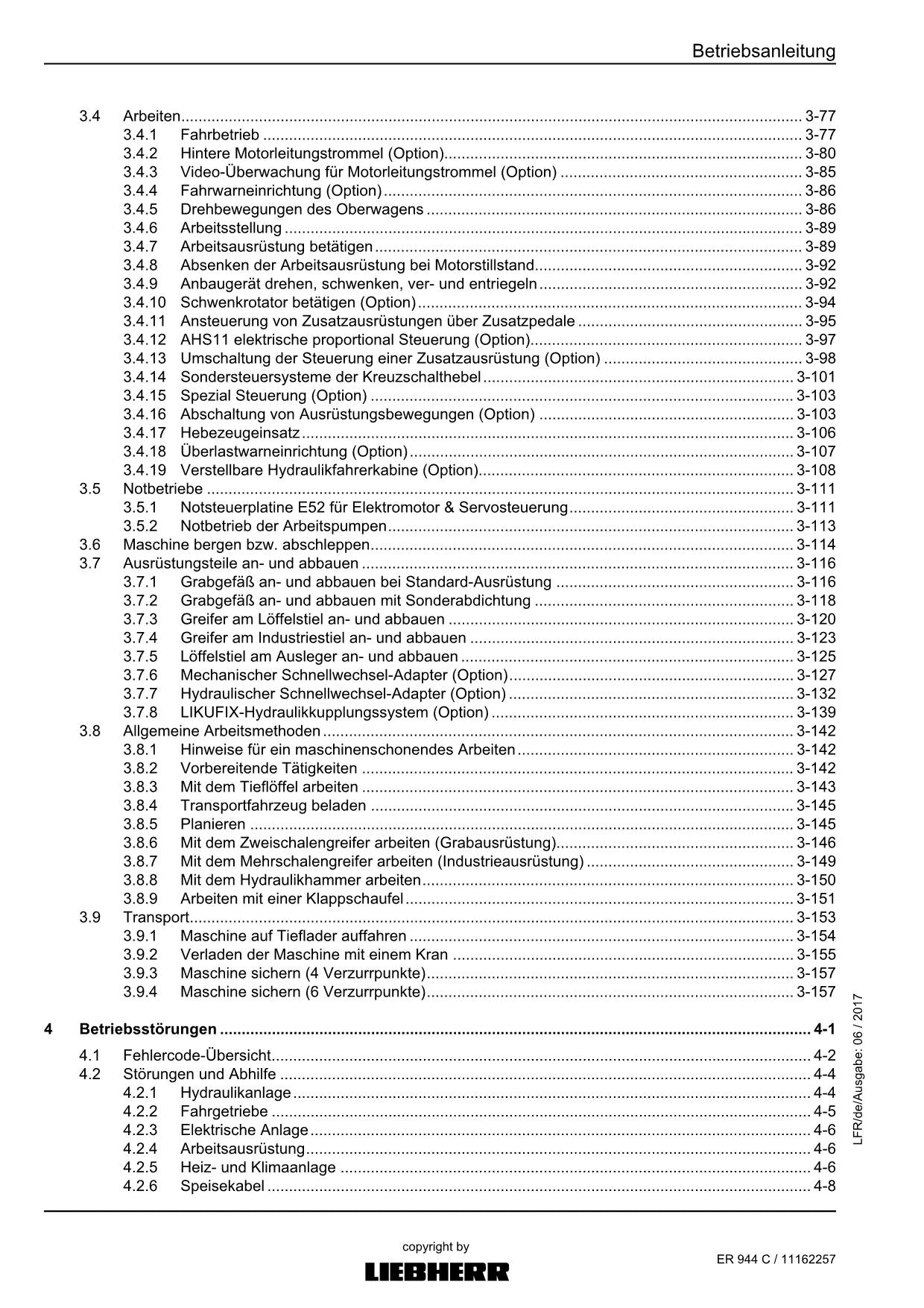 Liebherr ER944 C Hydraulikbagger Betriebsanleitung