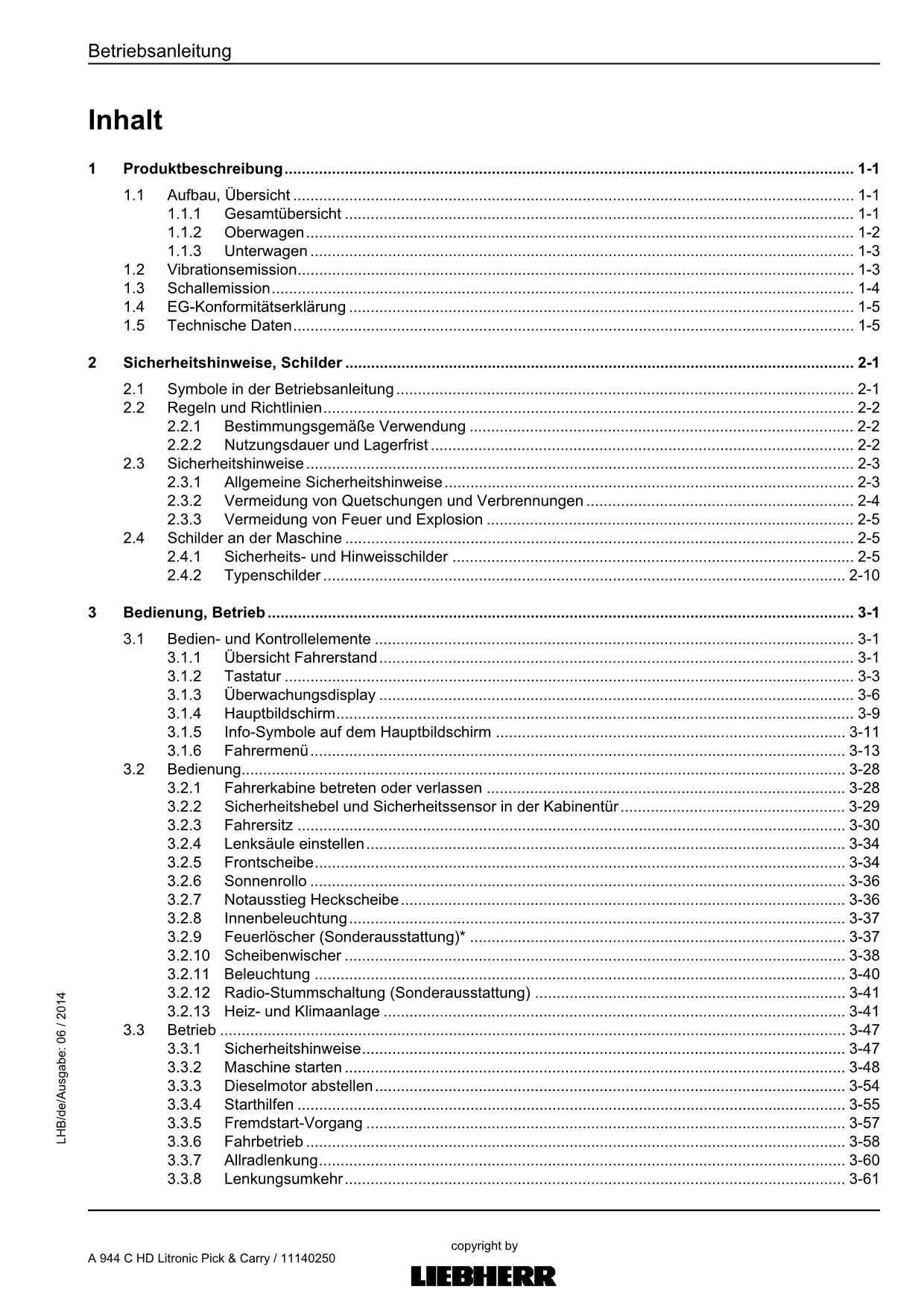Liebherr A944 C HD Litronic Pick Carry Umschlaggerät Betriebsanleitung 11832323