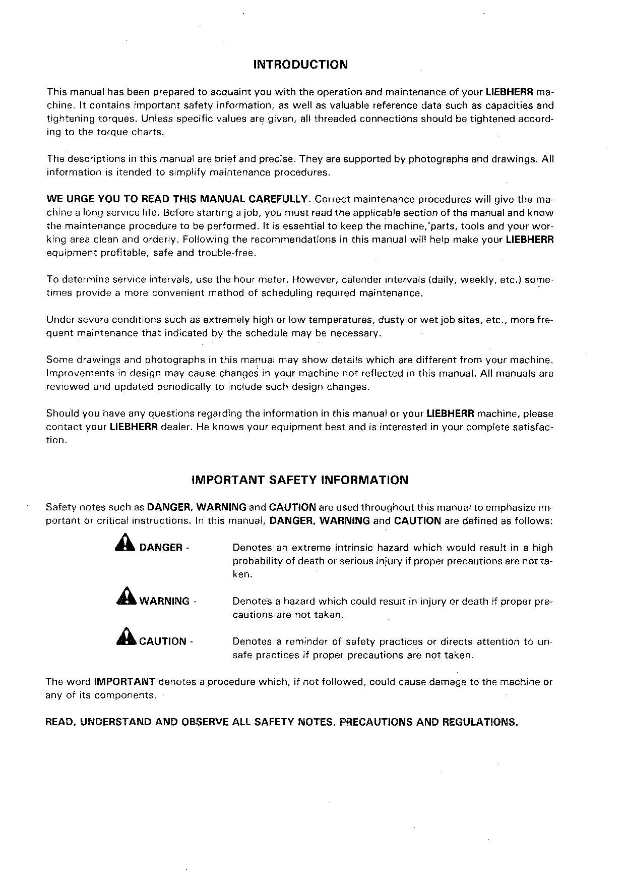 Liebherr A922 Excavator Operators manual