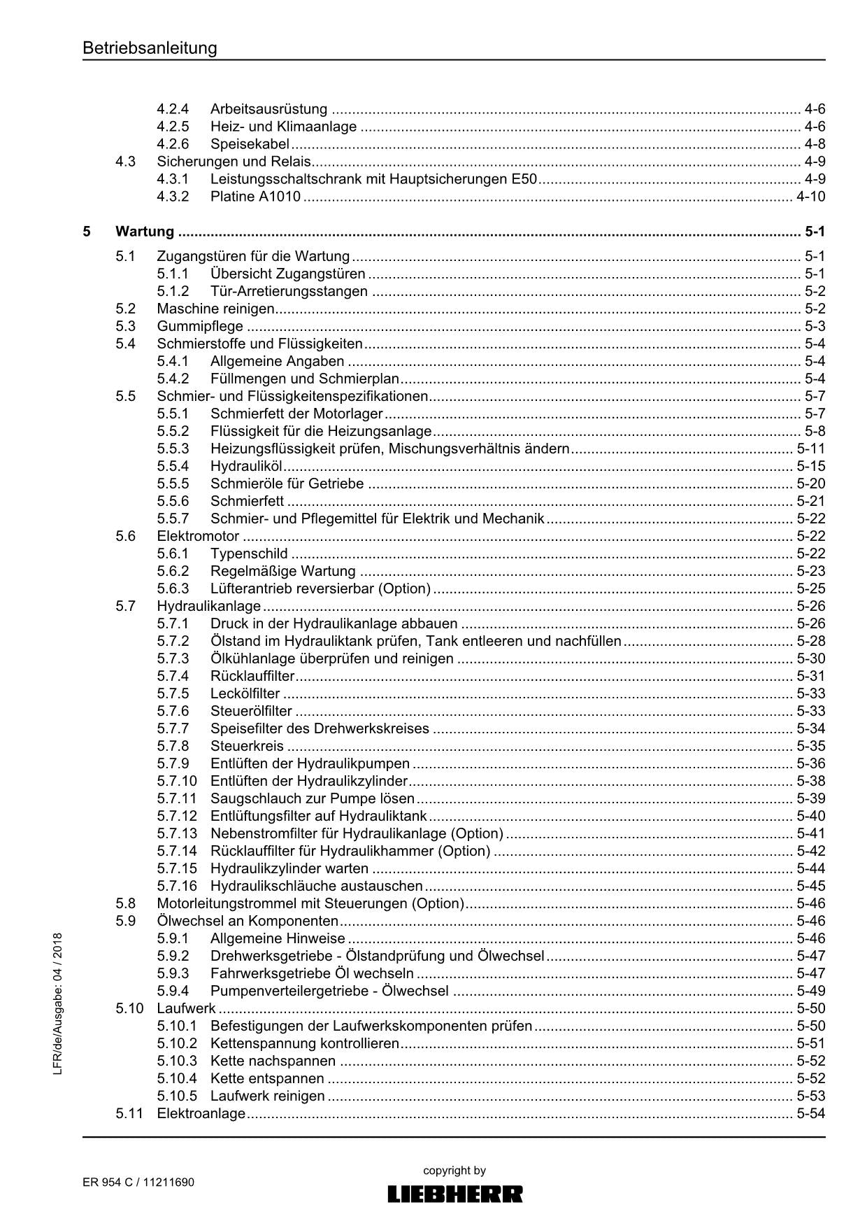 Liebherr ER954 C Hydraulikbagger Betriebsanleitung
