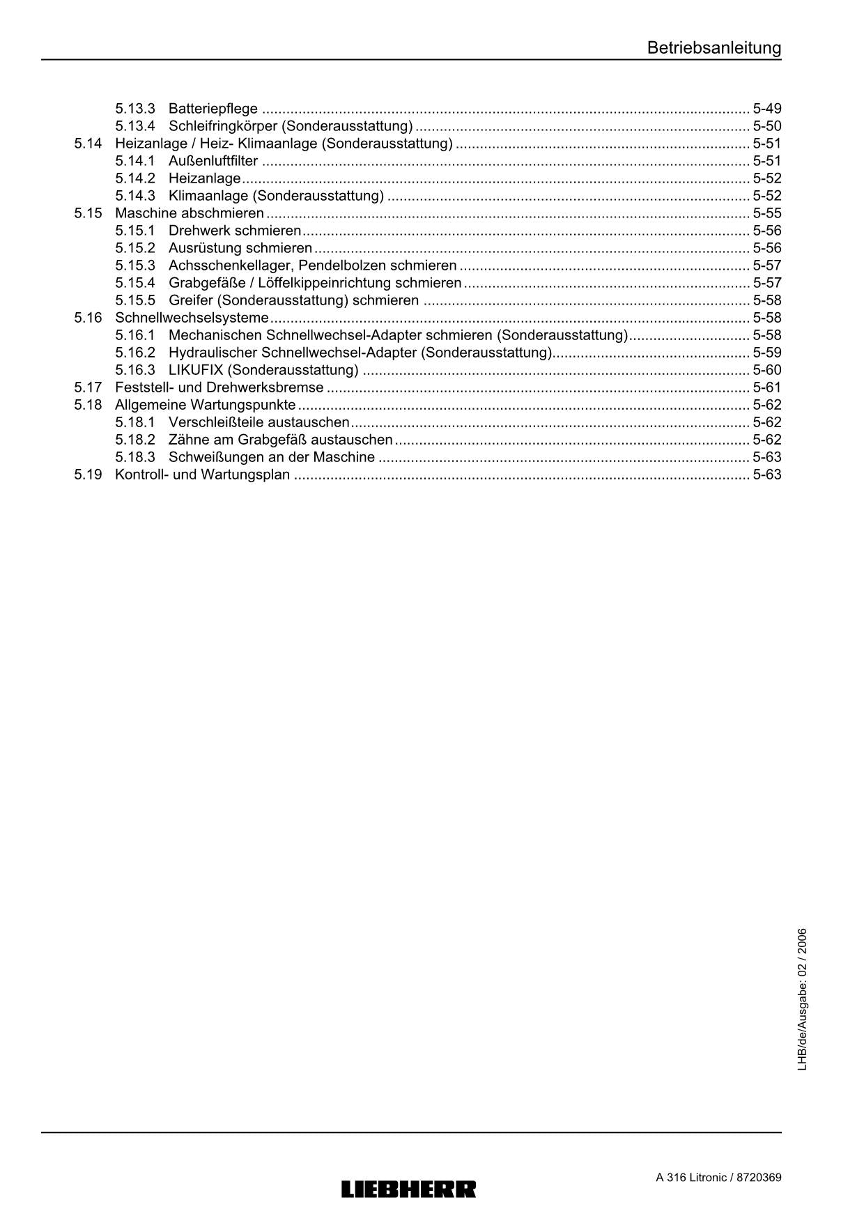 Liebherr A316 Litronic Hydraulikbagger Betriebsanleitung ser 715/28061