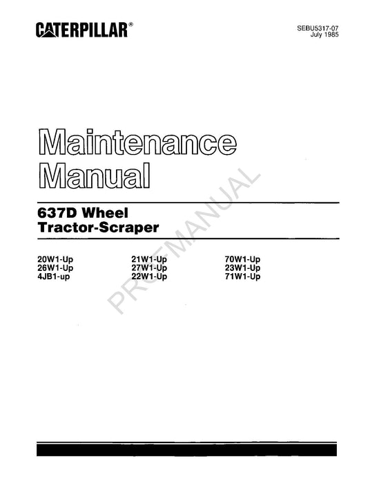 Caterpillar 637D Radtraktor Scraper Bediener Wartungshandbuch SEBU5317