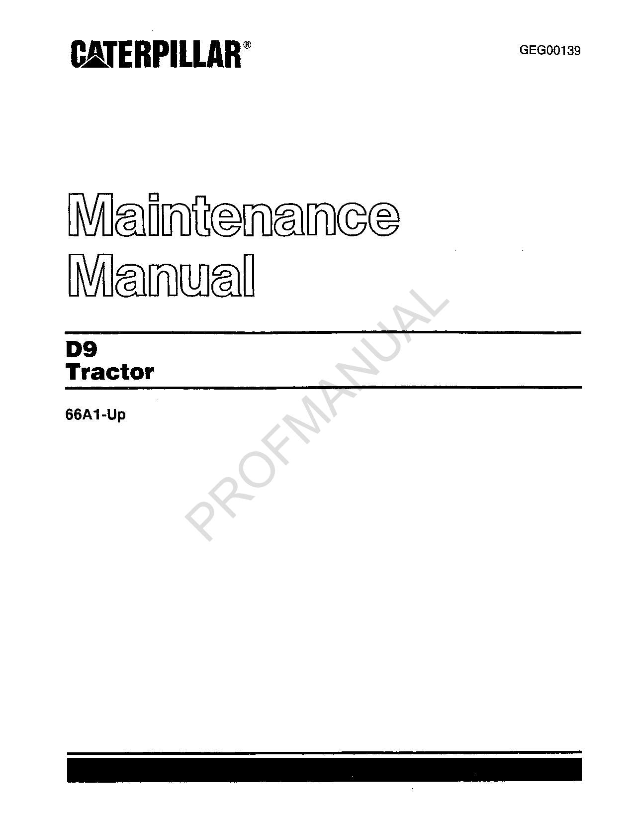 Caterpillar D9 Tractor Maintenance Manual