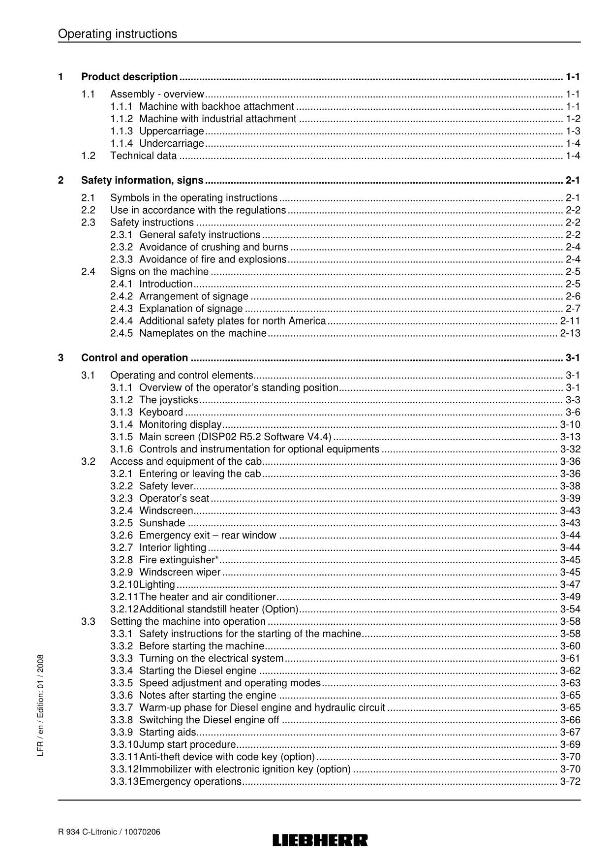 Liebherr R934 C-Litronic Excavator Operators manual