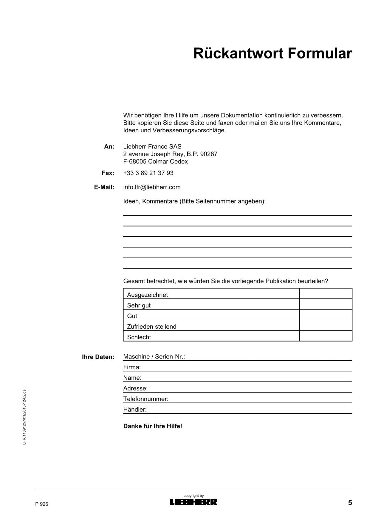 Liebherr P926 Hydraulikbagger Manuel d'instructions