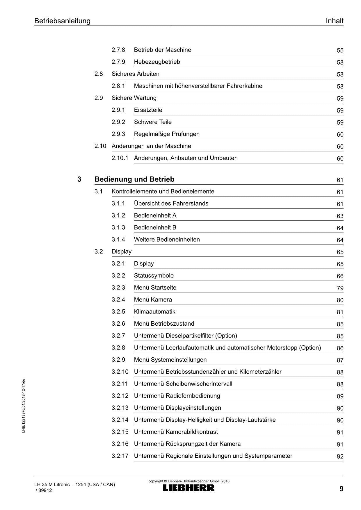 Liebherr LH35 M Litronic Materialumschlaggerät Betriebsanleitung Typ 154 ​​USA CAN