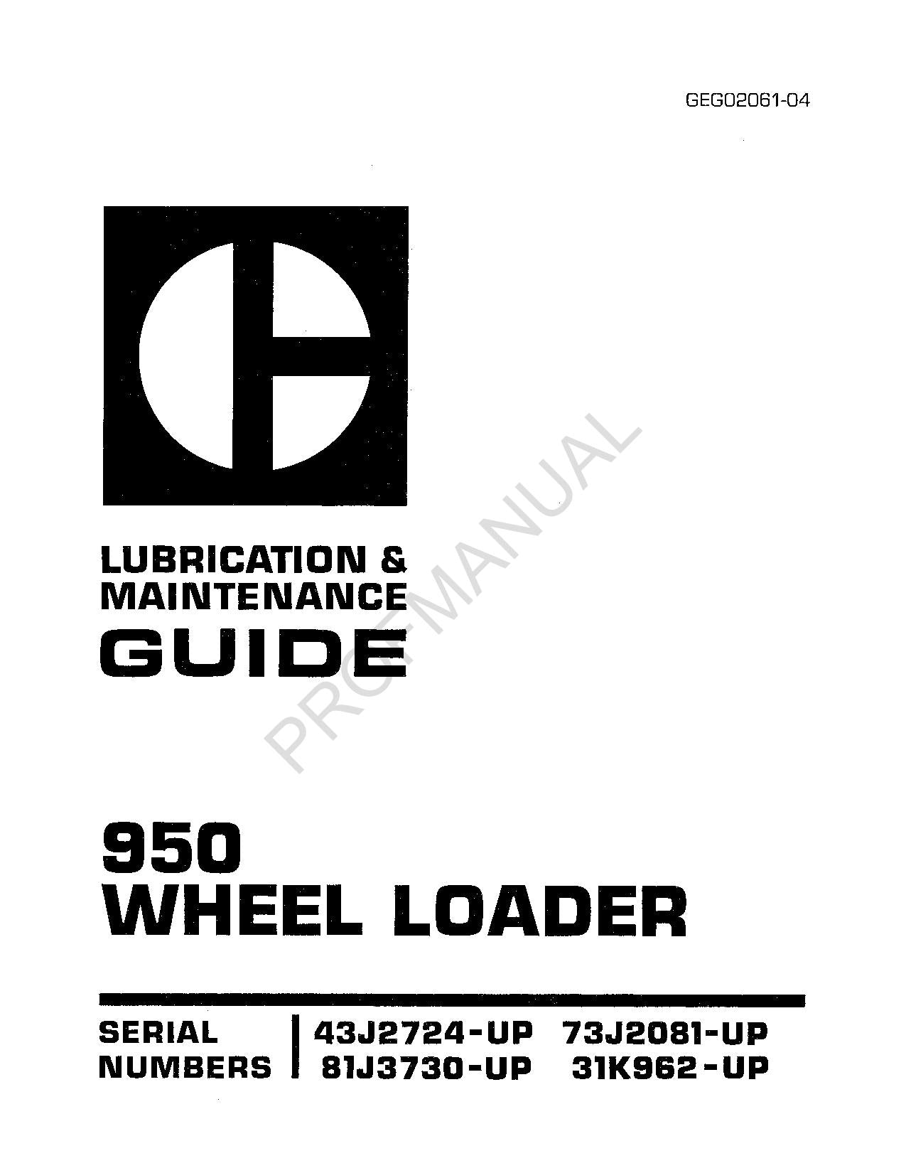 Schmierungs- und Wartungshandbuch für den Radlader Caterpillar 950