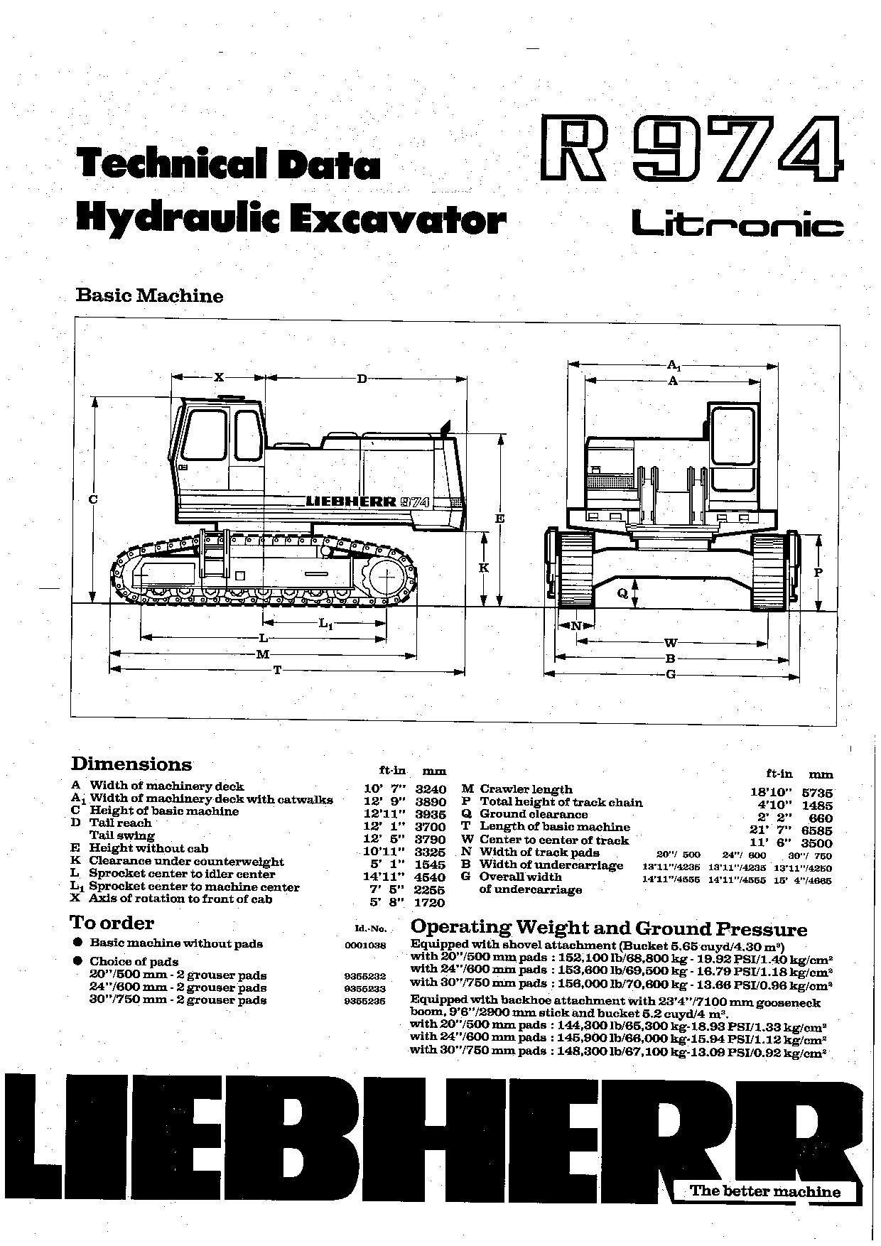 Manuel d'utilisation de la pelle Liebherr R974 Litronic, numéros de série 242-.344; 297-.344