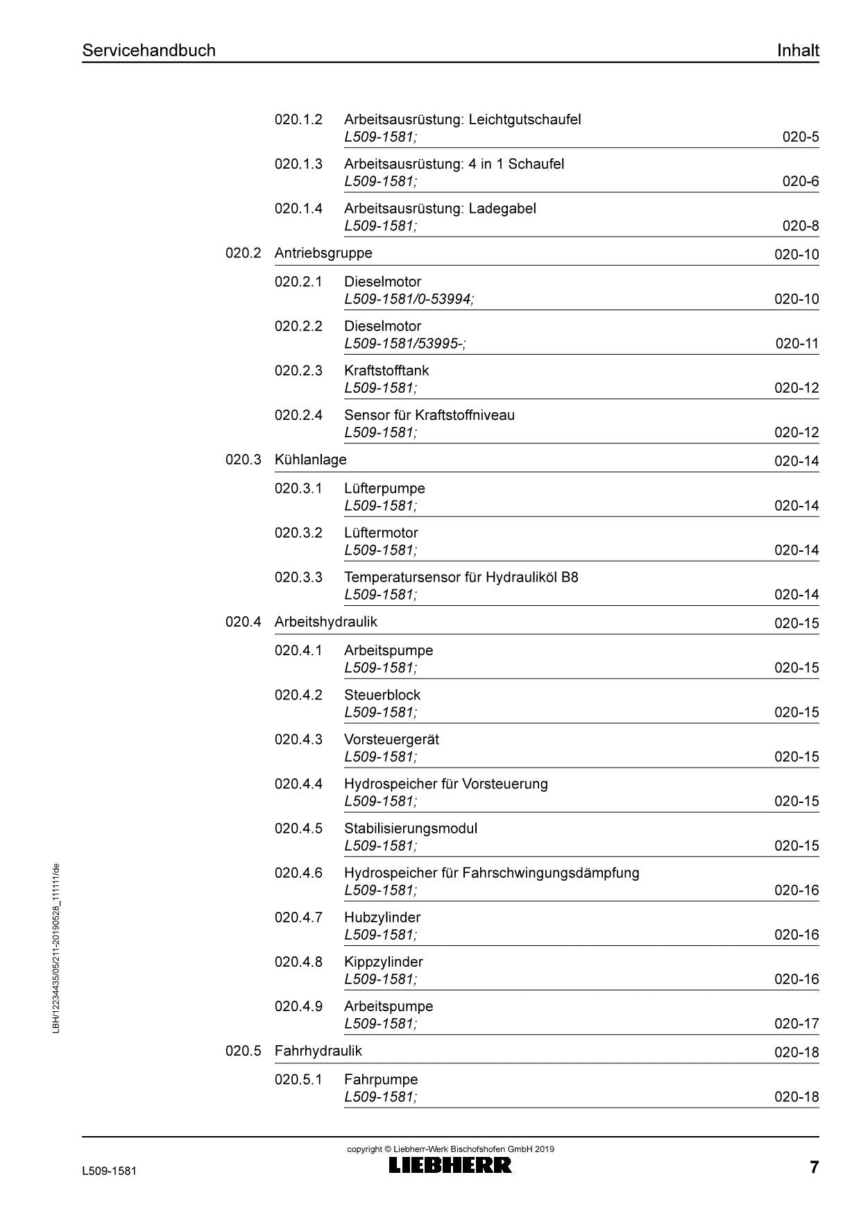 Liebherr L509 1581 Radlader Reparaturhandbuch Werkstatthandbuch