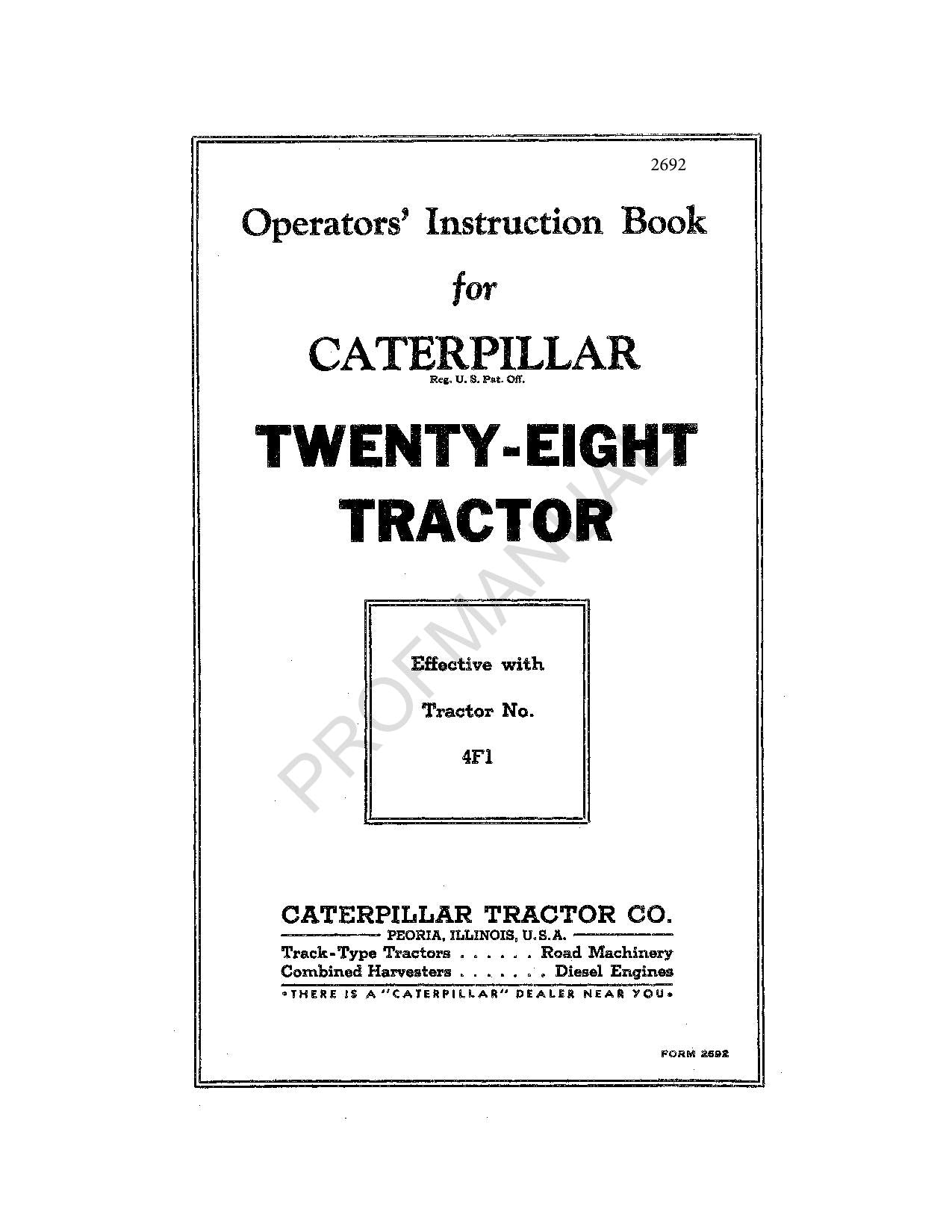 Caterpillar Twenty Eight Tractor Operators Maintenance Manual