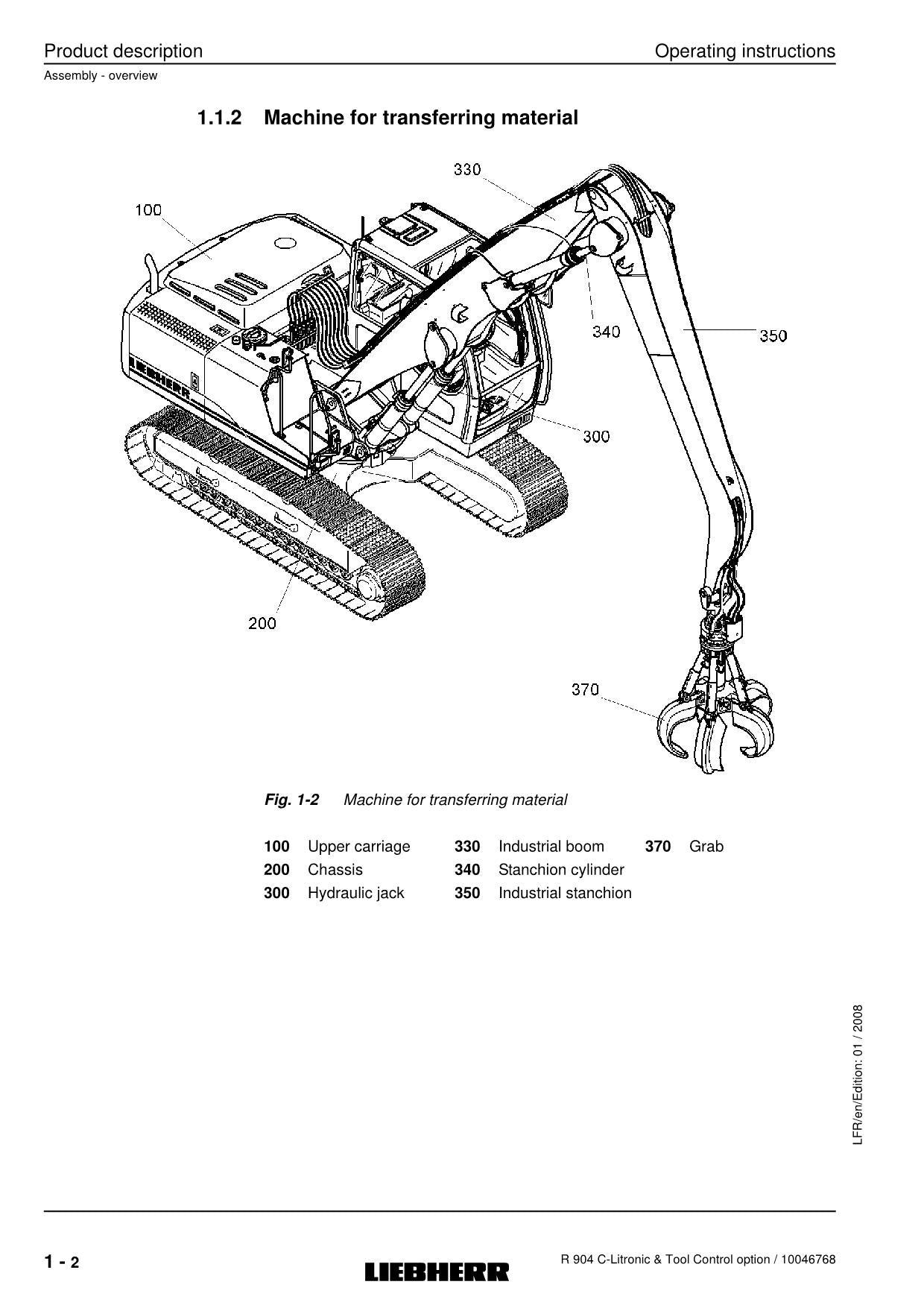 Manuel d'utilisation de la pelle Liebherr R904 C Litronic