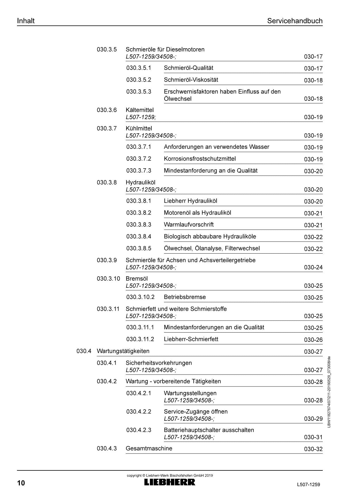 Liebherr L507 1259 Radlader Reparaturhandbuch Werkstatthandbuch