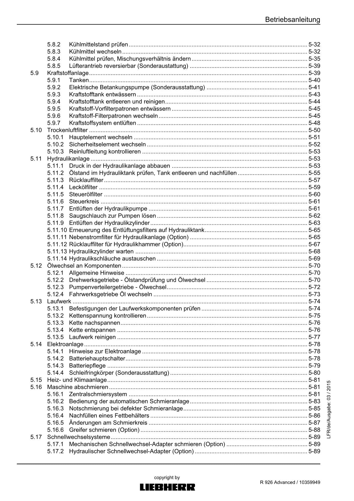 Liebherr R926 Advanced Hydraulikbagger Betriebsanleitung ser 31061