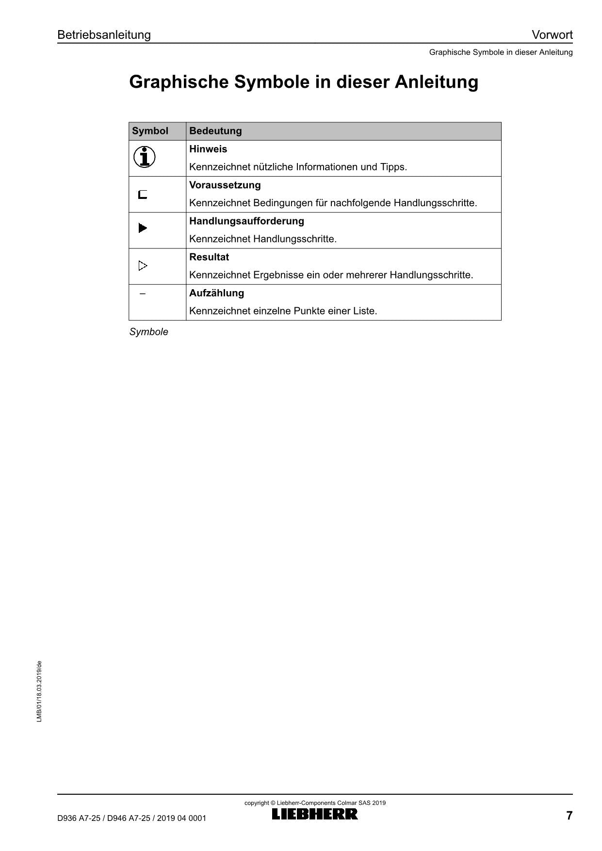 Liebherr D936 A7-25 D946 A7-25 Moteur diesel Manuel d'instructions