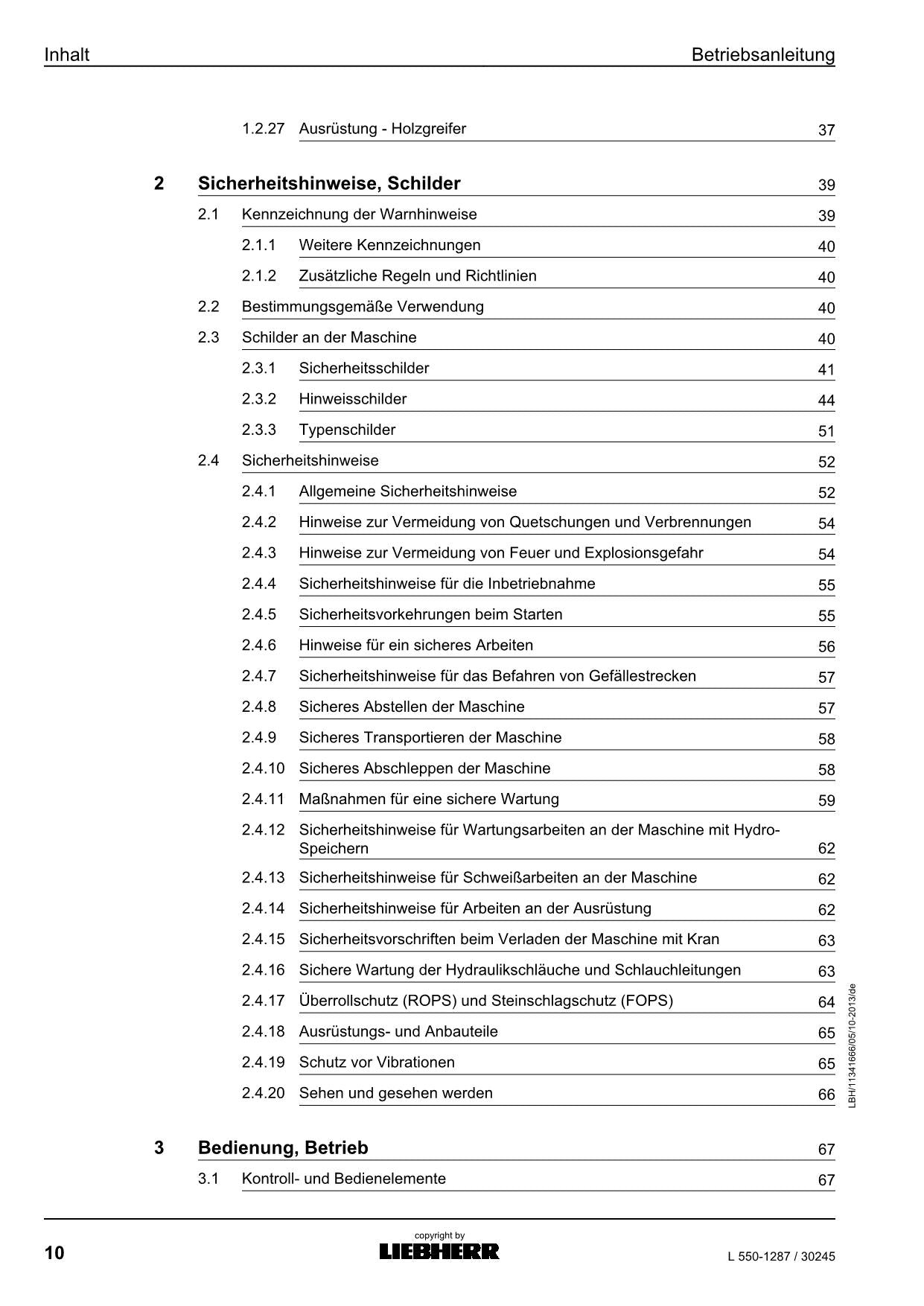 Liebherr L550 Radlader Betriebsanleitung ser 30245