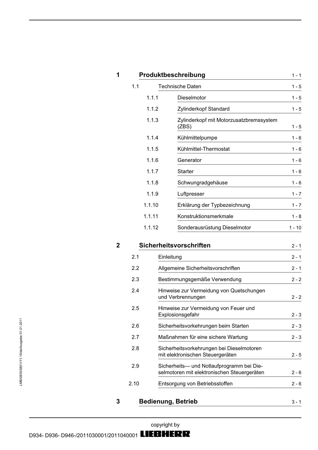 Liebherr D934 D936 D946 Dieselmotor Betriebsanleitung