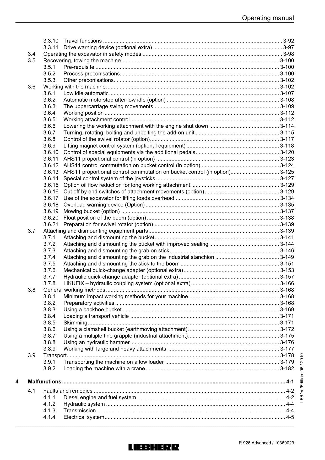 Liebherr R926 Advanced Excavator Operators manual serial 27692