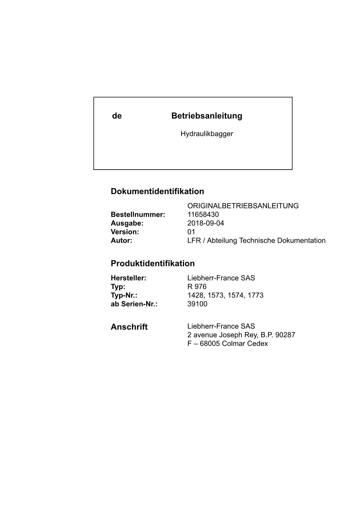 Liebherr R976 Hydraulikbagger Manuel d'instructions