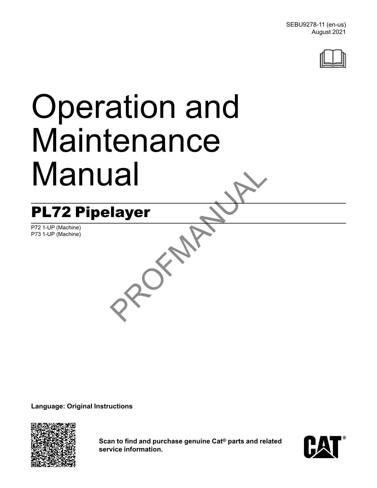 Caterpillar PL72 Pipelayer Operators Maintenance Manual