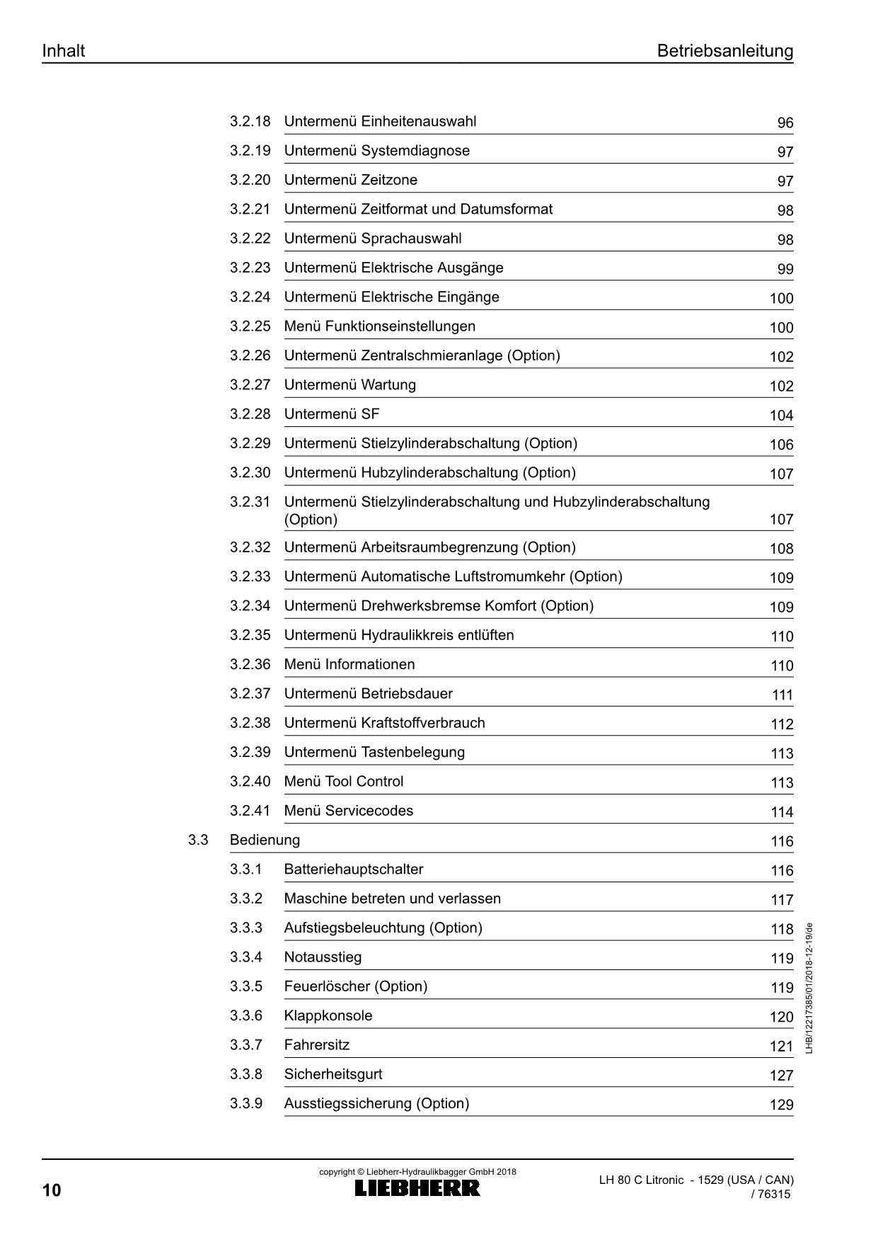Liebherr LH80 C Litronic Materialumschlaggerät Betriebsanleitung type 1529 USA