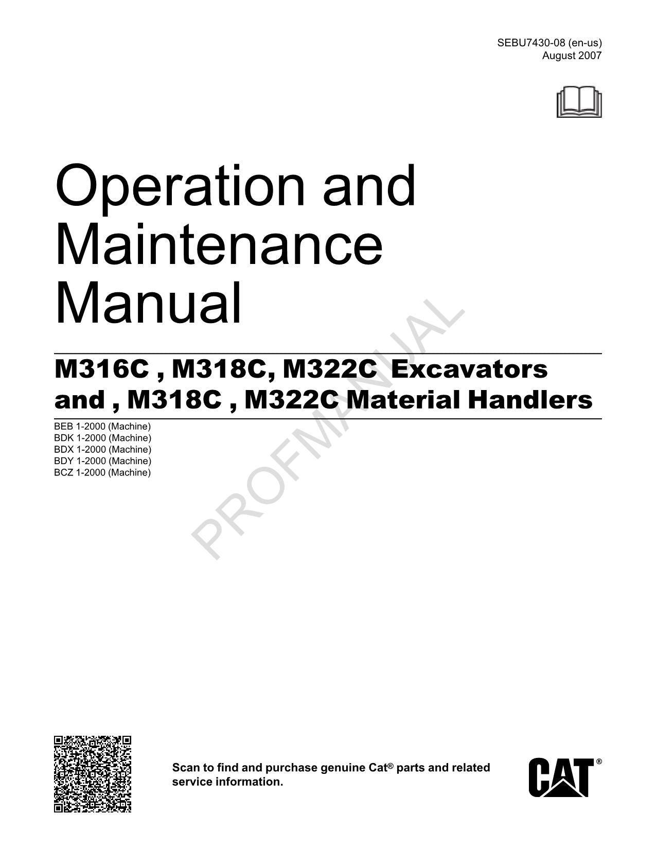 Caterpillar M316C M318C M322C Excavator Operators Manual SEBU7430