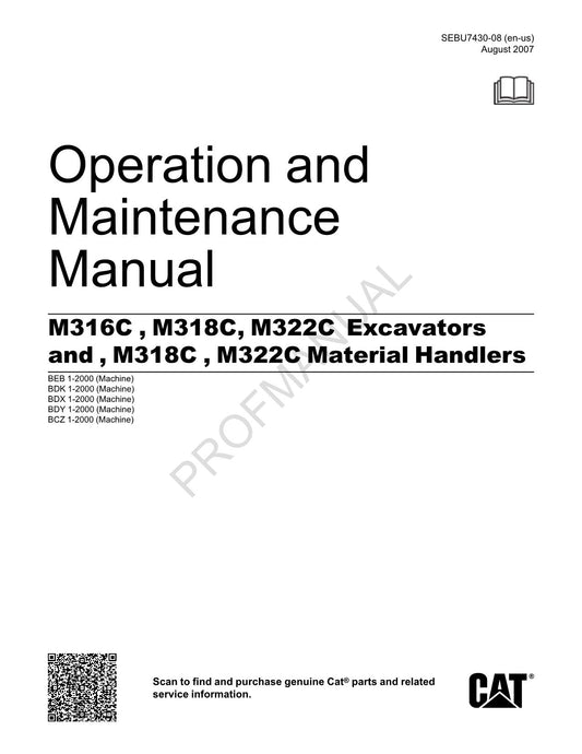 Caterpillar M316C M318C M322C Excavator Operators Manual SEBU7430