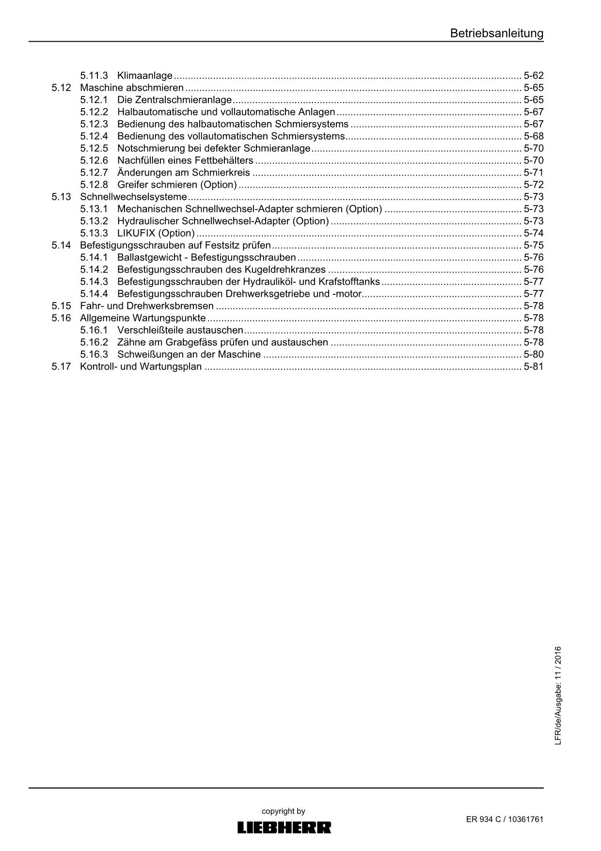 Liebherr ER934 C Hydraulikbagger Betriebsanleitung 2016