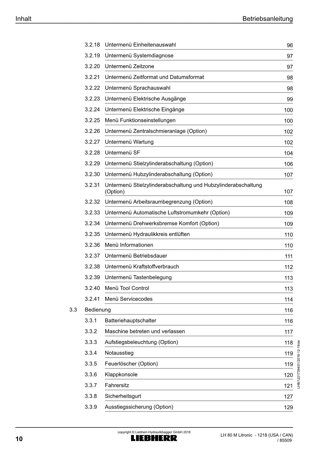 Liebherr LH80 M Litronic Materialumschlaggerät Betriebsanleitung type 1218 USA