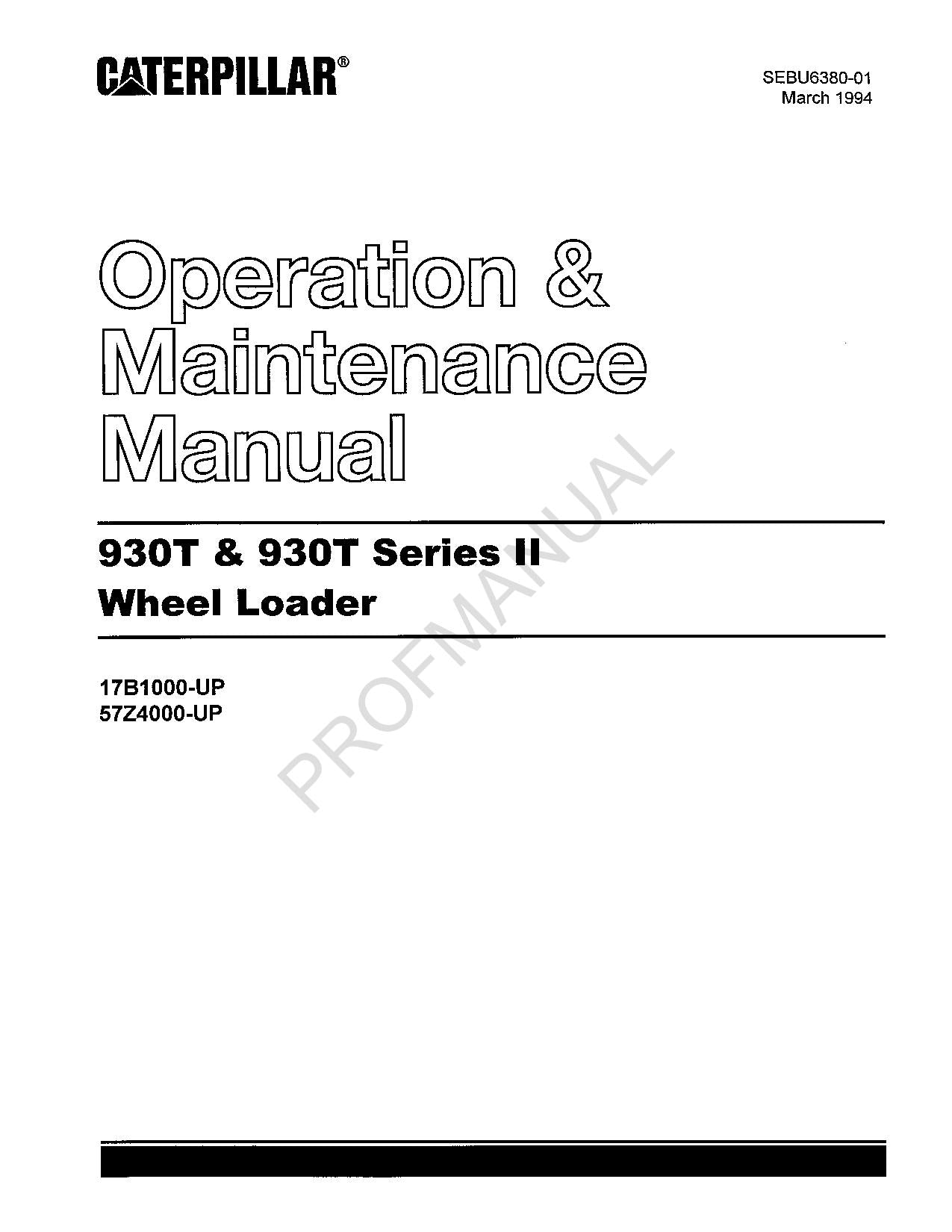 Caterpillar 930T 980T Series II Wheel Loader Operators Maintenance Manual