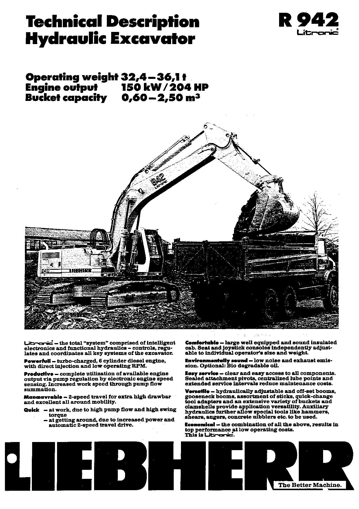 Liebherr R942 Litronic Excavator Operators manual serial 3001