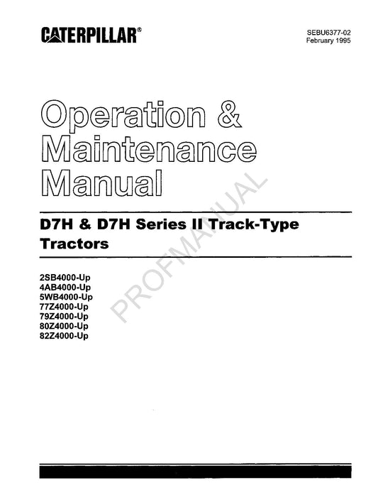 Caterpillar D7H D7H Serie ll Track Type Traktor Operators Wartungshandbuch