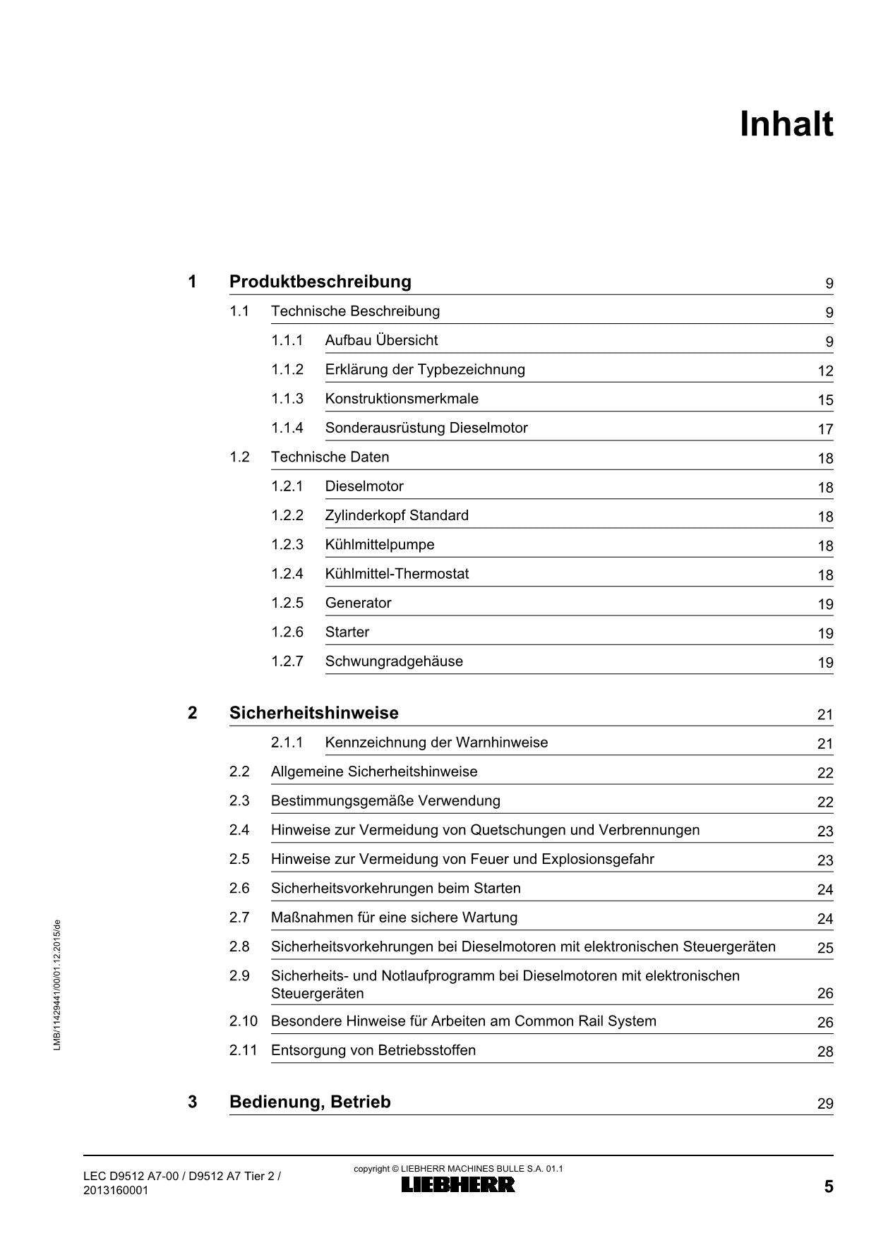 Liebherr LEC D9512 A7-00 D9512 A7 Tier2 Dieselmotor Betriebsanleitung