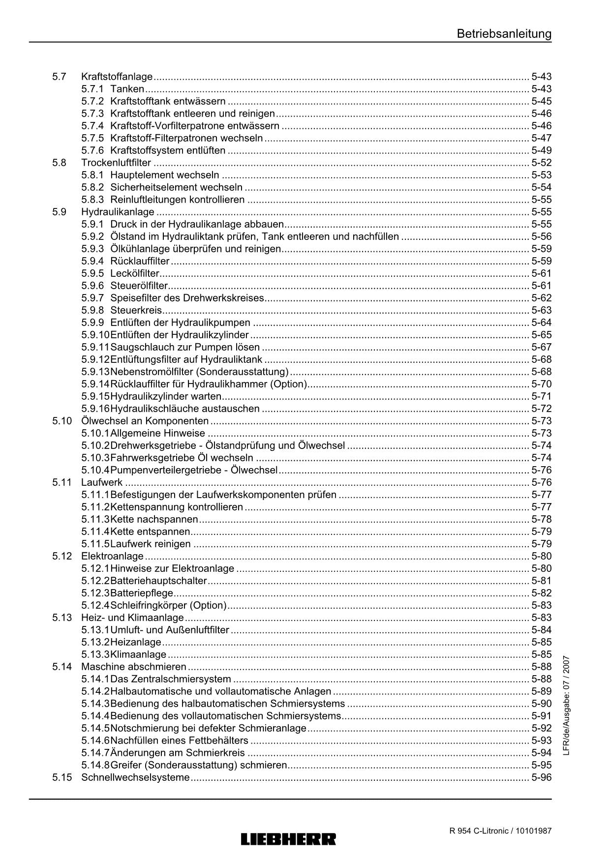 Liebherr R954 C Litronic Hydraulikbagger Betriebsanleitung ser 14968