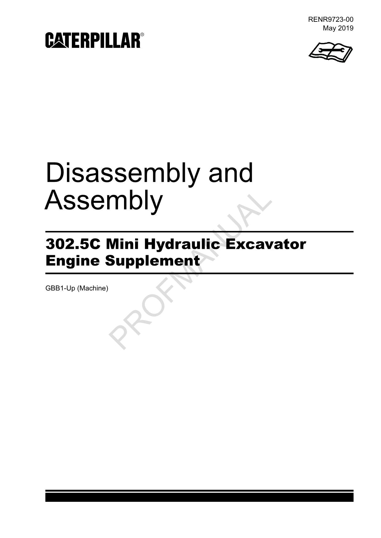 Caterpillar 302.5C Excavator Engine Supplement Service Manual Disassem Assem