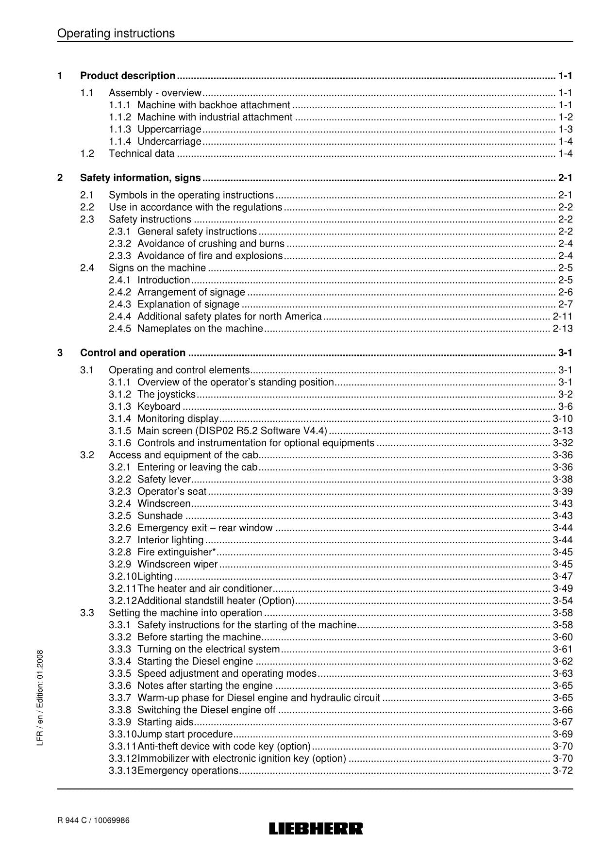 Liebherr R944 C Excavator Operators manual serial 16469