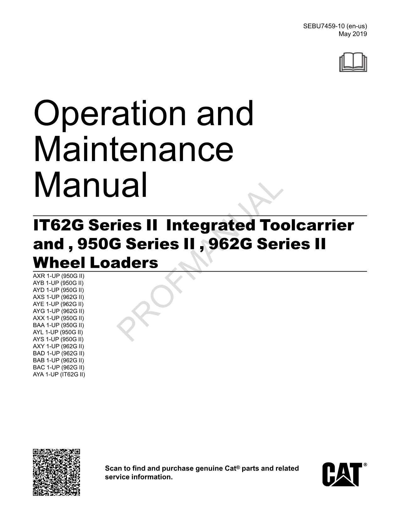 Caterpillar IT62G Series II Integrated Toolcarrier Wheel loader Operators Manual