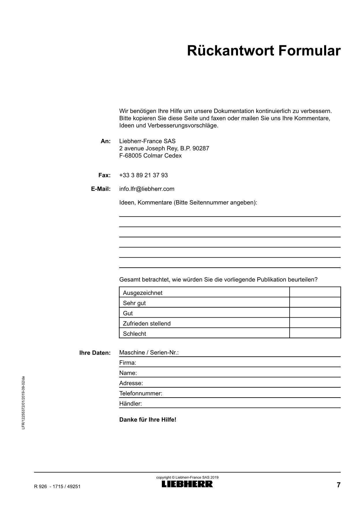 Liebherr R926 Hydraulikbagger Manuel d'instructions