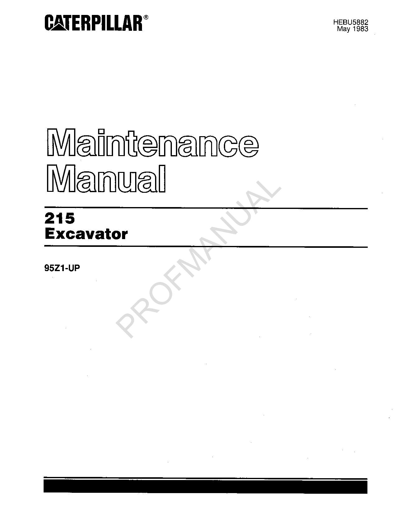 Wartungshandbuch für Bagger Caterpillar 215, 95Z1-Up