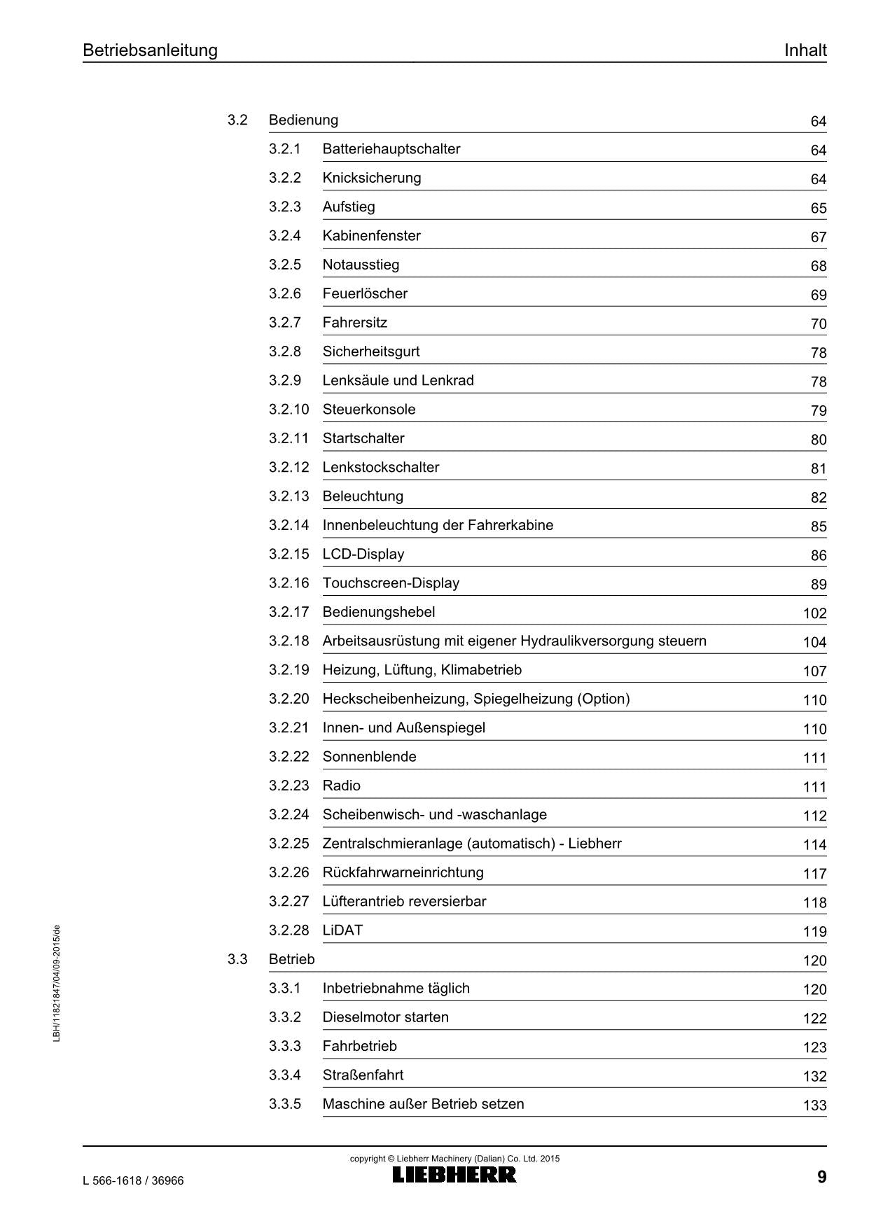 Liebherr L566 Radlader Betriebsanleitung ser 36966
