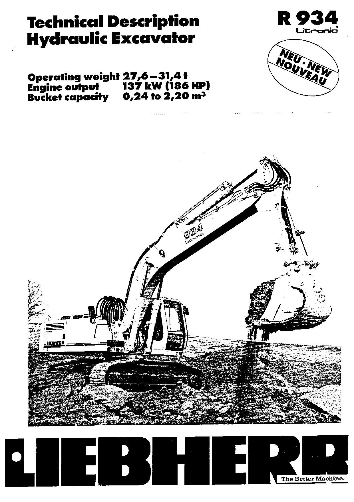 Liebherr R934 Litronic Excavator Operators manual serial 5001