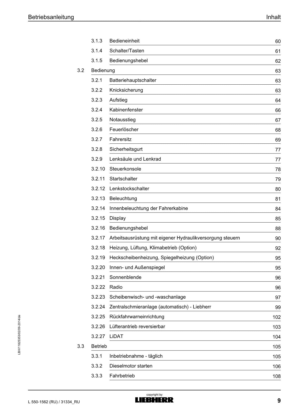 Liebherr L550 RU Radlader Betriebsanleitung ser 31334